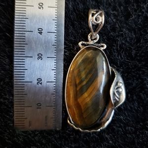 Vintage Mexican Silver Tiger's Eye Lily Pendant
